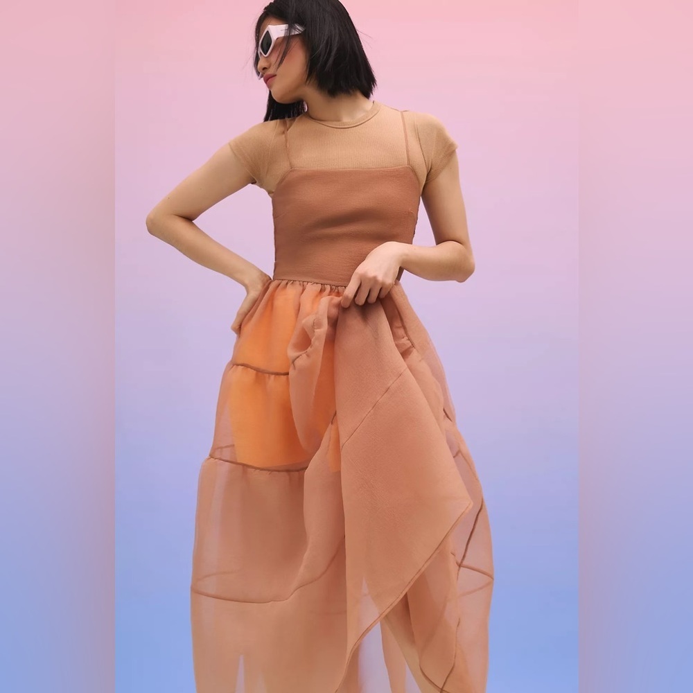 Anthropologie X OhSevenDays Tiered Sheer Midi Dress - Picture 5 of 12
